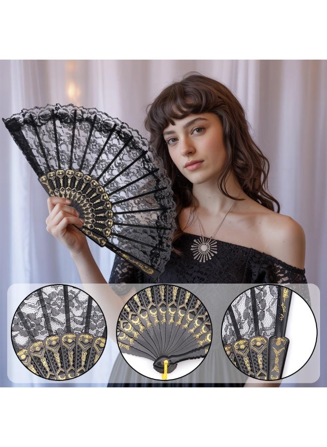 Black Lace Handheld Chinese Folding Fan for Women, Embroidered Flower Decorative Folding Fans for Wedding, Bridal Party, Church Decoration, Tea Dance, 1920s Costume - Image 5